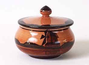 Brown Ault windmill pot with lid