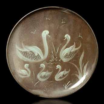 Fishley Holland swan plate