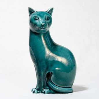 Blue glazed Poole cat